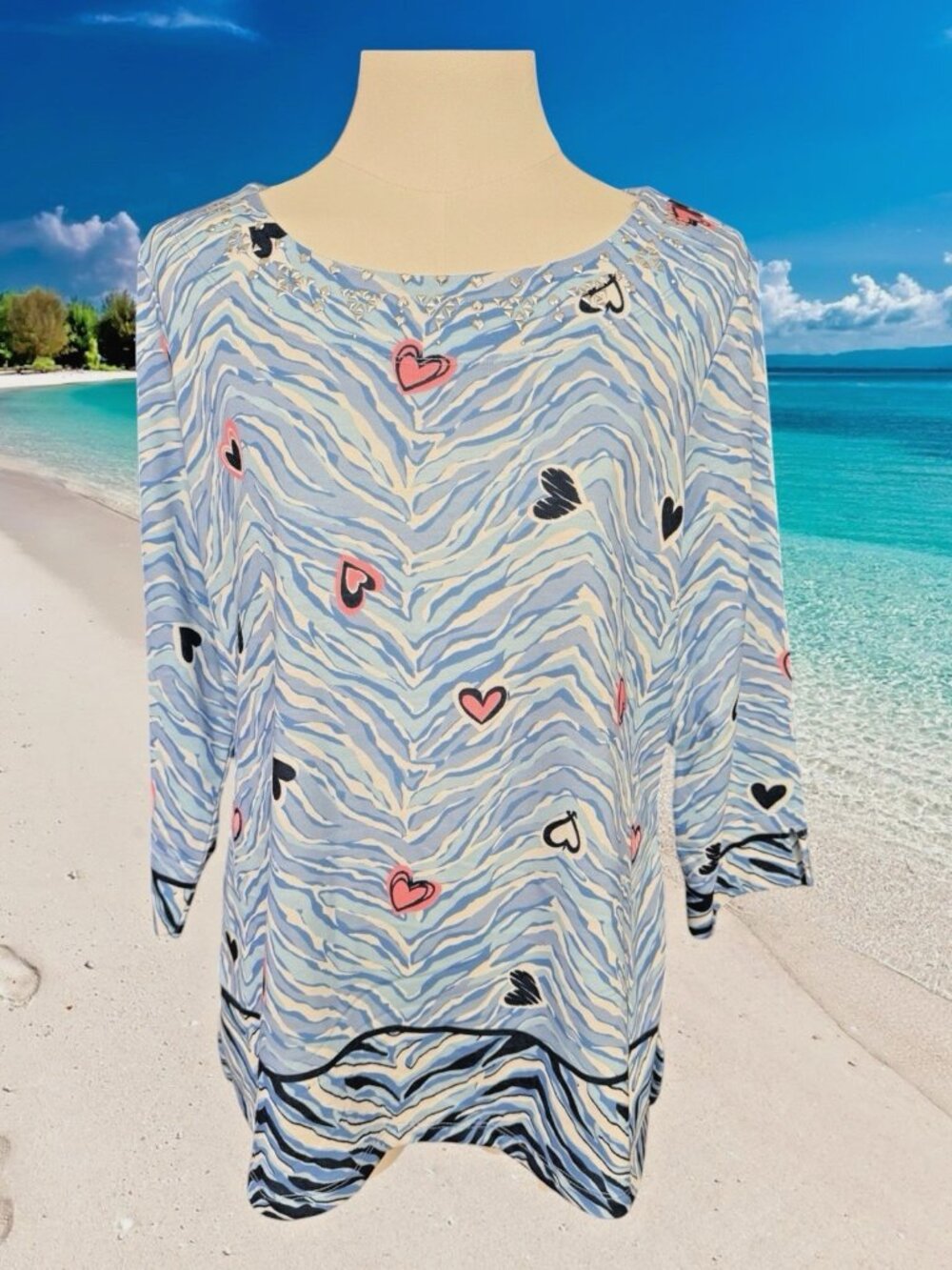 Alison Daley Multicolor Zebra/Heart Print Top-Size Medium-NWT